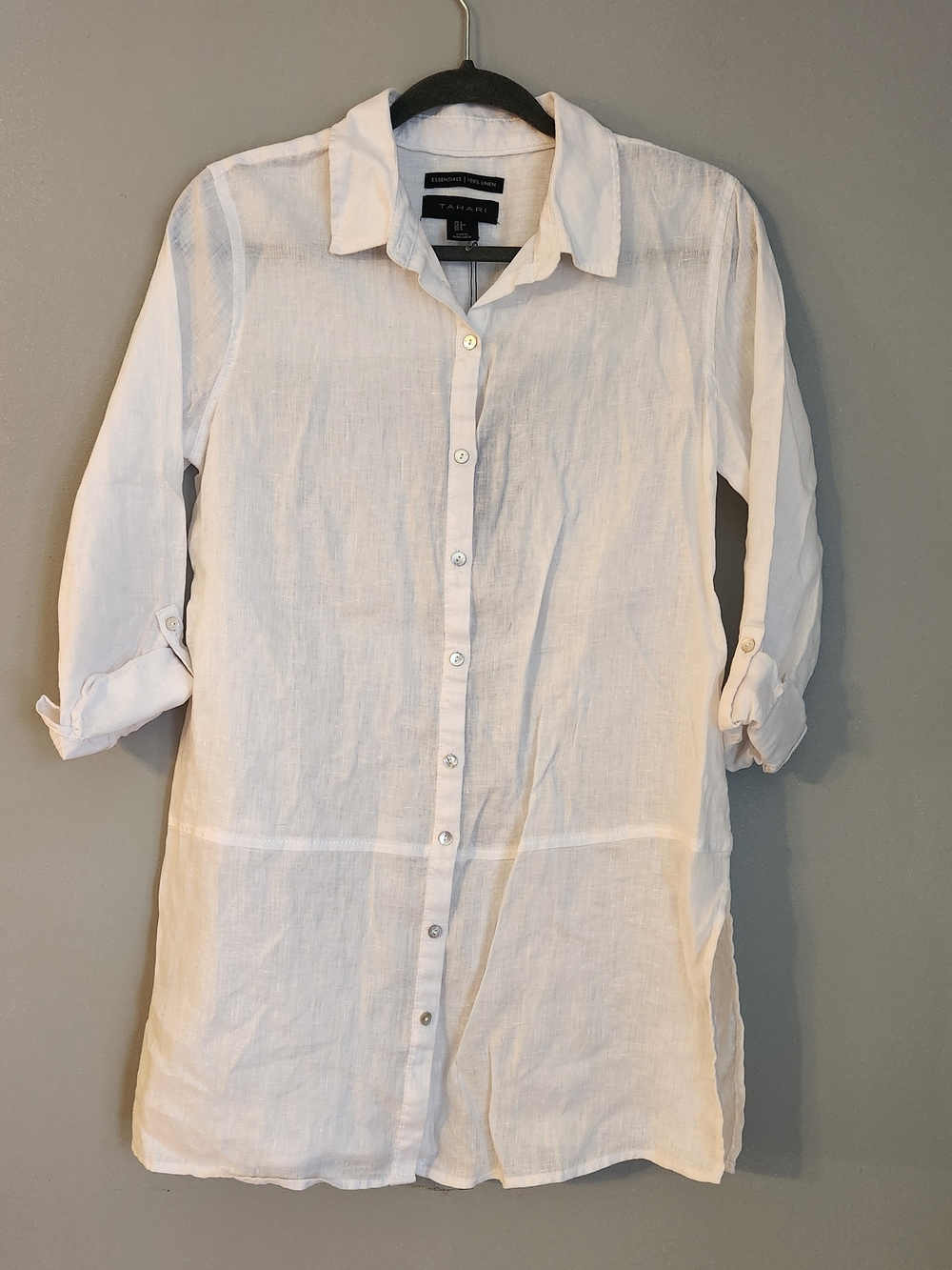 Tahari Linen Button-Down Tunic - White - Picture 7 of 7